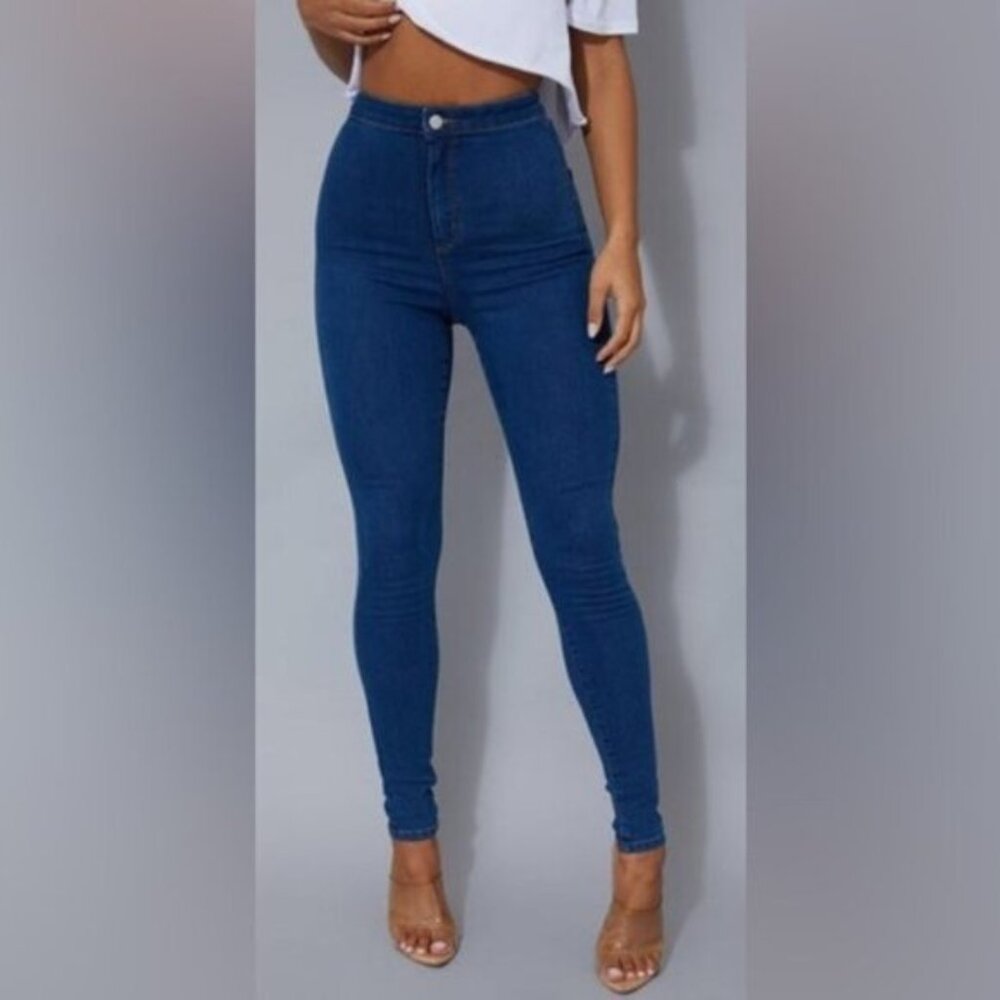 PrettyLittleThing Women's High Waist Mid Blue Skinny 5 Pocket Jeans, Size 10